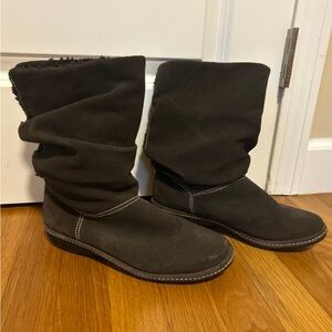 Lands’ End brown fleece lined suede boots 7